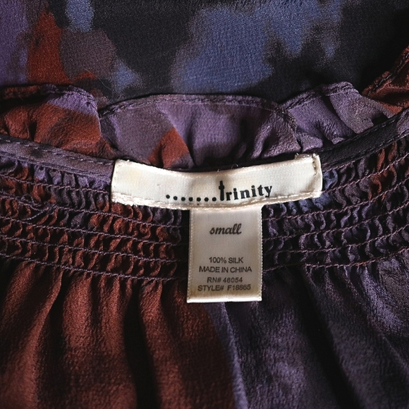 Anthropologie TRINITY tops, bohemian Tie Dye blouse, 100% Silk in Purple,  Small - Picture 9 of 10
